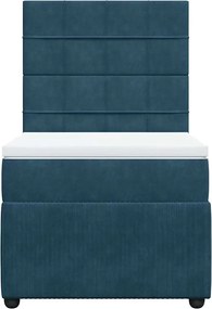 vidaXL Κρεβάτι Boxspring με Στρώμα Μπλε 90x190 εκ. Βελούδινο