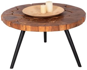 Τραπέζι Σαλονιού Ribben HM9553 Φ80x45cm Suar Με Μεταλλικά Πόδια Από Ξύλο Natural-Black Wood