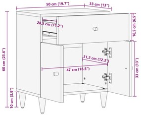 Κομοδίνο 50 x 33 x 60 εκ. από Μασίφ Ξύλο Μάνγκο - Μαύρο