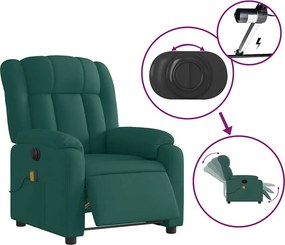 vidaXL Πολυθρόνα Μασάζ Ηλεκτρική Ανακλινόμενη Σκ. Πράσινο Υφασμάτινη