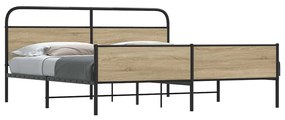 vidaXL Σκελετός Κρεβ. Χωρίς Στρώμα Καπνιστή Δρυς 193x203 εκ. Μεταλλικό