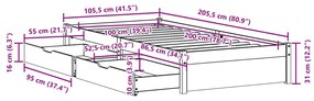 Σκελετός Κρεβατιού Χωρίς Στρώμα 100x200 εκ. Μασίφ Πεύκο - Καφέ