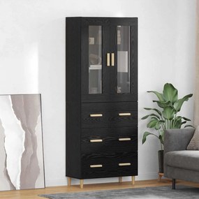 Highboard Μαύρη Οξυά 69,5 x 34 x 180 εκ. Σύνθετο Ξύλο και Γυαλί