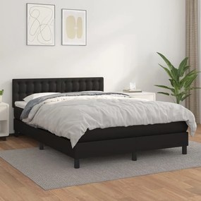 Κρεβάτι Boxspring με Στρώμα Μαύρο 140x200εκ.από Συνθετικό Δέρμα - Μαύρο