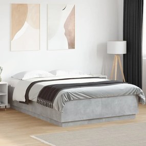 vidaXL Πλαίσιο Κρεβατιού Γκρι Σκυροδέματος 150x200 εκ. Επεξεργ. Ξύλο