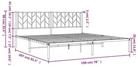 Πλαίσιο Κρεβατιού με Κεφαλάρι Μαύρο 193 x 203 εκ. Μεταλλικό - Μαύρο
