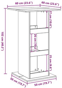 Τραπέζι Μπαρ με Ράφια Καπνιστή Δρυς 60x60x102 εκ. Επεξεργ. Ξύλο - Καφέ