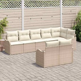 vidaXL Σετ Καναπέ Κήπου με μαξιλάρι 8 pcs Μπεζ Πολυ ράταν