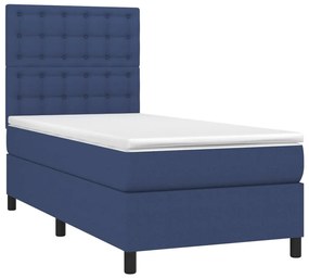 Κρεβάτι Boxspring με Στρώμα &amp; LED Μπλε 90x200 εκ. Υφασμάτινο - Μπλε