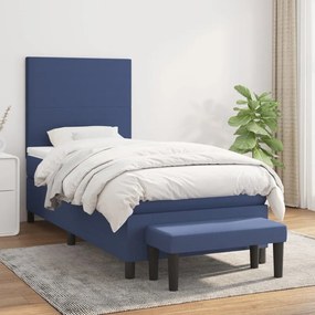 Κρεβάτι Boxspring με Στρώμα Μπλε 80x200 εκ. Υφασμάτινο