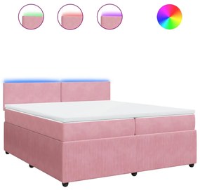 vidaXL Κρεβάτι Boxspring με Στρώμα Ροζ 200x200 εκ. Βελούδινο