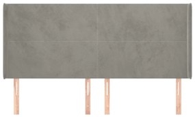 Κεφαλάρι με Πτερύγια Ανοιχτό Γκρι 163x16x118/128 εκ. Βελούδινο - Γκρι