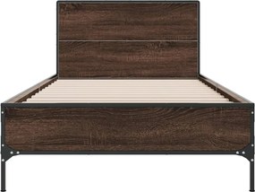 vidaXL Πλαίσιο Κρεβατιού Καφέ Δρυς 75x190 εκ. Επεξ. Ξύλο &amp; Μέταλλο