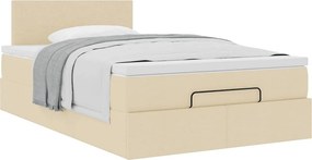 vidaXL Οθωμανικό κρεβάτι με στρώμα Cream 120x190 cm Ύφασμα