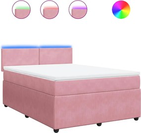 vidaXL Κρεβάτι Boxspring με Στρώμα Ροζ 140x190 εκ. Βελούδινο