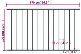 vidaXL Πάνελ Περίφραξης Ανθρακί 1,7x1 μ. Ατσάλι με Ηλεκτροστατική Βαφή