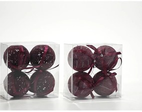 Χριστουγεννιάτικη Μπάλα Μπορντό 10cm 4Τμχ Σε 2 Σχέδια