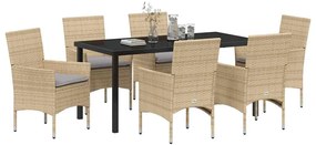 vidaXL Σέτ φαγητού για κήπο με μαξιλάρι 7 pcs Μπεζ συνθετικό ρατάν