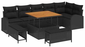vidaXL Σετ Καναπέ Κήπου με μαξιλάρι 9 pcs Μαύρο Πολυ ράταν