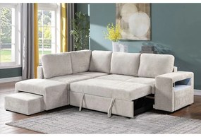 FLEXY Καναπές Δεξιά Γωνία - Κρεβάτι, με Χώρους Αποθήκευσης φωτιζόμενο, Ύφασμα Μπεζ  250x202x87cm H.91cm [-Μπεζ-Tortora-Sand-Cappuccino-] [-Ύφασμα-] Ε9503,1