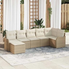 vidaXL Σετ Καναπέ Κήπου με μαξιλάρι 7 pcs Beige, λευκό Πολυ ράταν