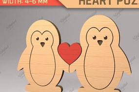 Σετ των 2 Intra απο ξύλο plywood 3mm-4mm πάχος Animal Heart Puzzle . Πιγκουίνος Δίασταση 15x15 cm INTRAFABR-85983932