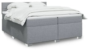 Κρεβάτι Boxspring με Στρώμα Ανοιχτό Γκρι 200x200 εκ. Υφασμάτινο