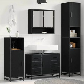 vidaXL Σετ Επίπλων Μπάνιου με ράφι 3 pcs Μαύρη Οξυά Επεξεργασμένο ξύλο