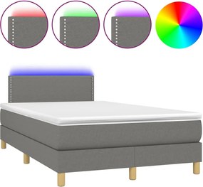 vidaXL Κρεβάτι Boxspring με Στρώμα &amp; LED Σκ.Γκρι 120x200 εκ Υφασμάτινο