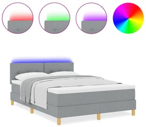 vidaXL Κρεβάτι με κουτί ελατηρίων και στρώμα & LED Ανοιχτό γκρι 140x200 εκ. Υφασμάτινο