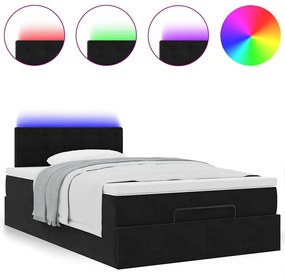 ΟΘΩΜΑΝΙΚΟ ΚΡΕΒΑΤΙ ΜΕ ΣΤΡΩΜΑ &amp; LEDS ΜΑΥΡΟ 120X200CM VELVET 3312760