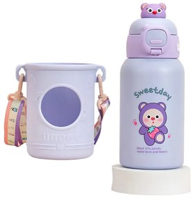 Παιδικό παγούρι-θερμός με καλαμάκι - 500ml Μωβ