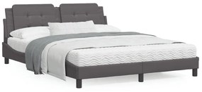 Κρεβάτι με Στρώμα Γκρι 160x200 εκ. από Συνθετικό Δέρμα - Γκρι