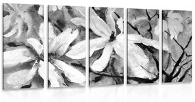 5 τεμάχια λουλουδιών ακουαρέλα δέντρου σε μαύρο & άσπρο