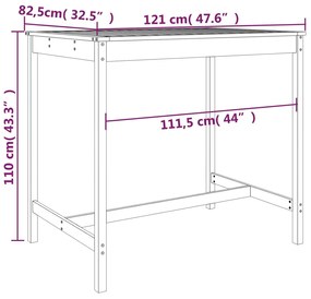 Τραπέζι Κήπου Μελί 121x82,5x110 εκ. από Μασίφ Ξύλο Πεύκου - Καφέ