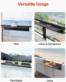 VEVOR Balcony Hanging Table 12 x 48 in Patio Railing Bar Table Foldable