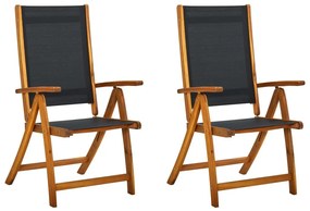 Καρέκλες Κήπου Πτυσσόμενες 2 τεμ. Μασίφ Ξύλο Ακακίας/Textilene - Μαύρο