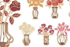 Intra απο ξύλο plywood 3mm-4mm πάχος Τρισδιάστατη δέσμη βάζου λουλουδιών Δίασταση 30x20 cm INTRAFABR-111957361