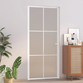 vidaXL Εσωτερική Πόρτα 93x201,5 εκ. Λευκό Ματ Γυαλί και Αλουμίνιο