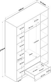 Τετραφυλλη Ντουλαπα Καρυδια/Λευκο BA131 51.5x140x210