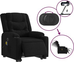 vidaXL Πολυθρόνα Μασάζ Ηλεκ. Ανακλινόμενη με Ανύψωση Μαύρη Υφασμάτινη