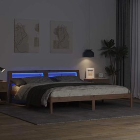 vidaXL Σκελετός Κρεβατιού με φώτα λωρίδας LED Καφέ 200 x 200 cm
