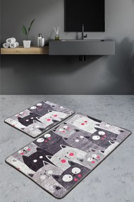 Bathmat Set (2 Pieces) Meow - Grey Multicolor