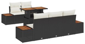 vidaXL Σετ Φαγητού Κήπου 6 Τεμαχίων με Μαξιλάρια Μαύρο Πολυ Ράταν Ακακία