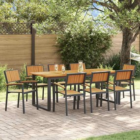 vidaXL Σέτ φαγητού για κήπο 9 pcs Μαύρο και καφέ 200 x 90 x 75 cm