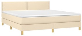 Κρεβάτι Boxspring με Στρώμα &amp; LED Κρεμ 180x200 εκ. Υφασμάτινο - Κρεμ