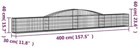 vidaXL Συρματοκιβώτια Τοξωτά 3 τεμ. 400x30x40/60 εκ. Γαλβαν. Ατσάλι