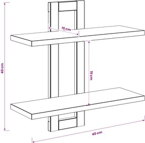 vidaXL Κρεμαστά ράφια Μαύρη Δρυς 40 x 15 x 40 εκ Επεξεργασμένο Ξύλο