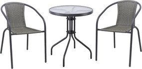 BALENO-W Set Κήπου - Βεράντας: Τραπέζι + 2 Πολυθρόνες Μέταλλο Ανθρακί, Wicker Mixed Grey   1τμχ