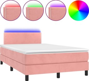 vidaXL Κρεβάτι Boxspring με Στρώμα &amp; LED Ροζ 120x200 εκ. Βελούδινο